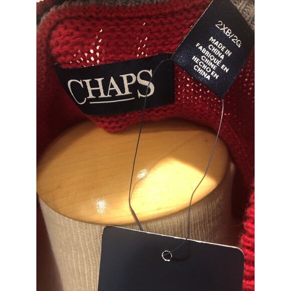Chaps Sweater Mens Size 2XB Red Knit Crewneck Long Sleeve New Embroidered Logo - Picture 3 of 3
